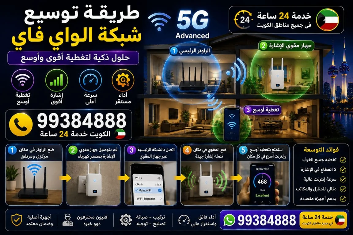 طريقة توسيع شبكة الواي فاي في الكويت - تغطية قوية لجميع الغرف